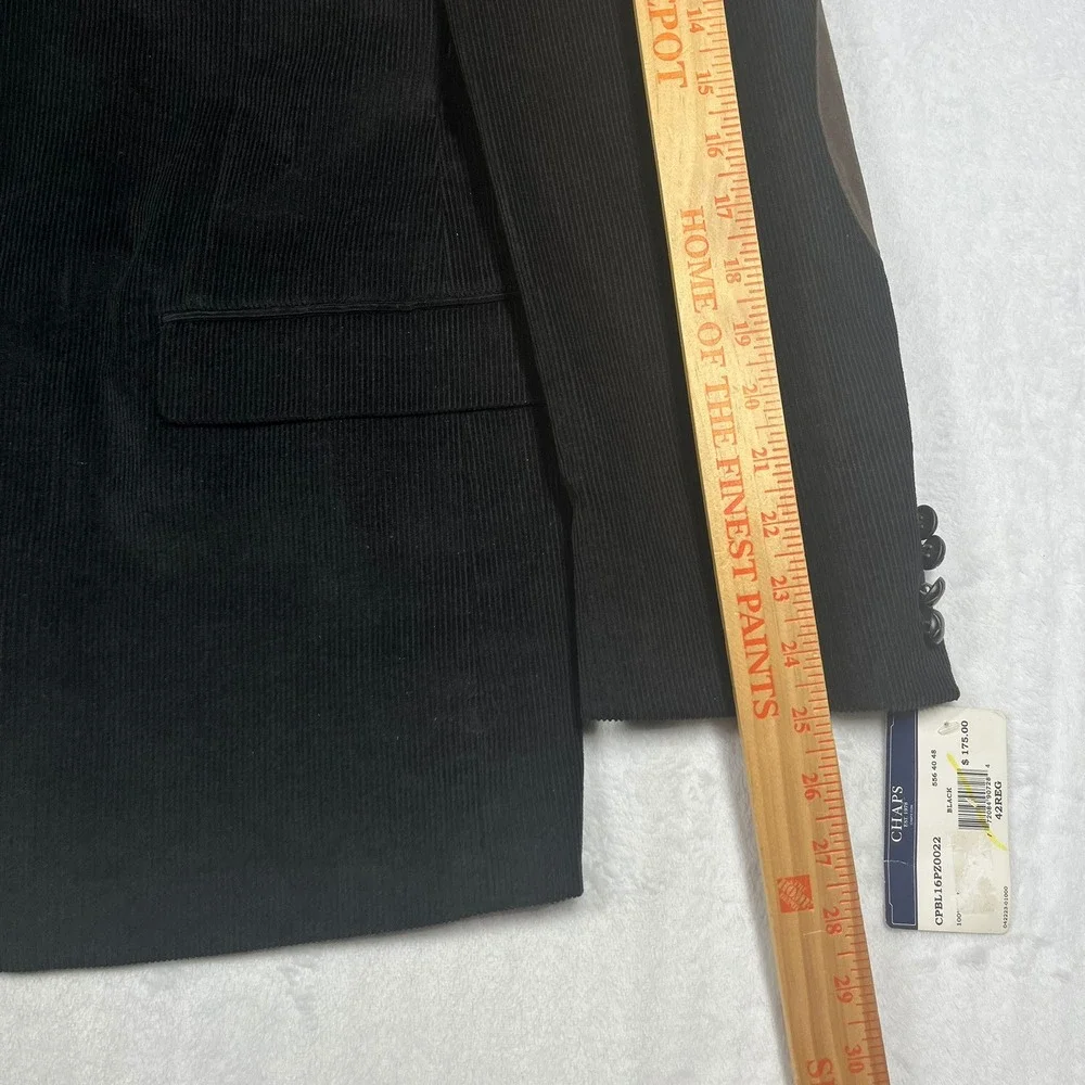 Chaps Corduroy Sport Coat Mens 42R Black Elbow Patches Blazer New